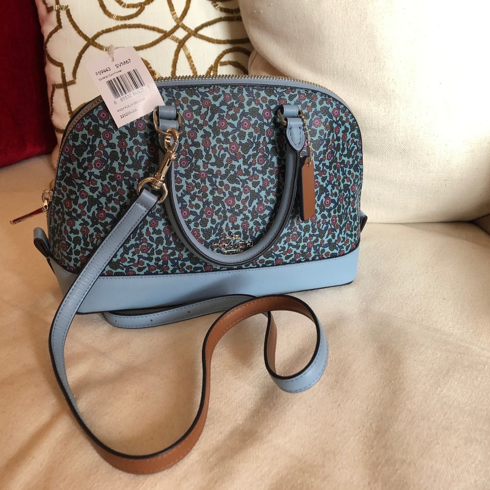 Coach Floral Blue Trim Satchel
